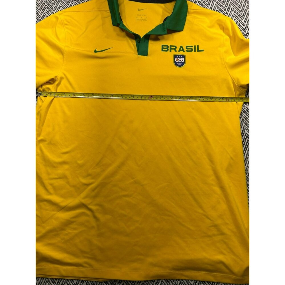 Nike Brasil Basketball Yellow Polo Shirt Green Collar & Sleeves Dri-Fit Size M - Picture 8 of 9